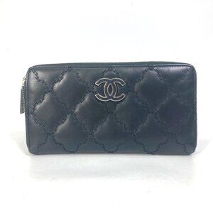 CHANEL Authentic Black Lambskin Leather Logo Wallet